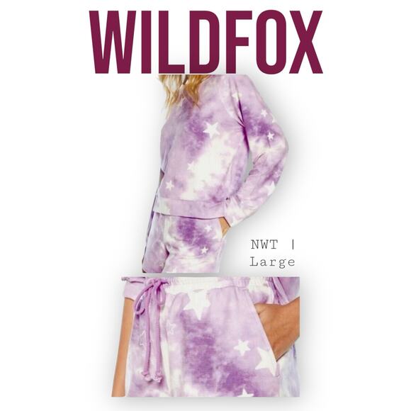 NWT Wildfox Relaxed Super Soft Sweatshirt Short Lounge Set PJs Purple Size L - Picture 1 of 8